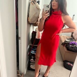 Chic Red Midi Dress with Side Slit